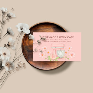 Cartão De Visita Logotipo Floral de Padaria Aquarela Rosa