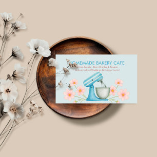 Cartão De Visita Logotipo Floral de Padaria em Aquarela Azul