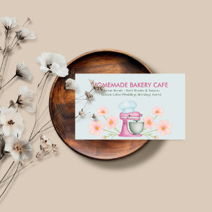 Cartão De Visita Logotipo Floral de Padaria em Aquarela Azul Pastel