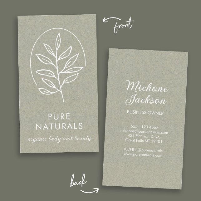 Cartão De Visita Logotipo Folha Moderno Botânico Simples Verde Natu (Leaf Logo Modern Botanical Simple Natural Green Business Card)