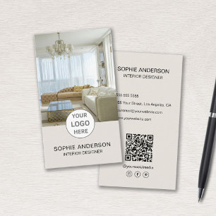 Cartão De Visita Logotipo Foto Designer de Interiores QR Mídia Soci