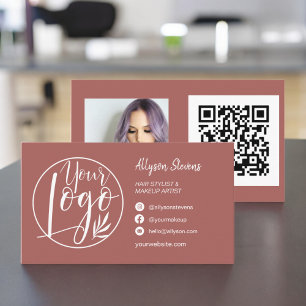 Cartão De Visita Logotipo fotográfico de maquiagem de cabelo simpl
