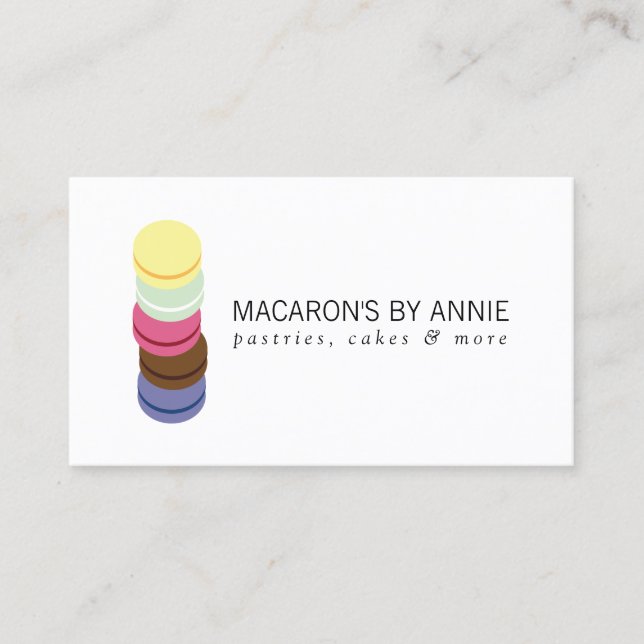 Cartão De Visita LOGOTIPO FRANCÊS MACARON STACK para padaria, paste (Frente)