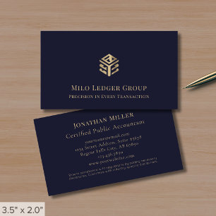 Cartão De Visita Logotipo Geométrico Dourado Azul Escuro