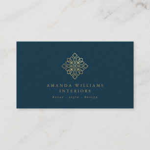 Cartão De Visita Logotipo geométrico Elegante Dourado/Marinho