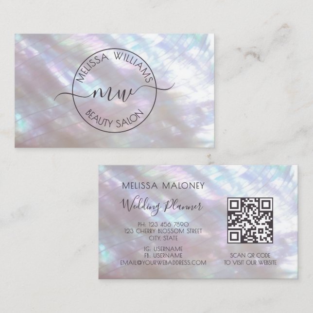 Cartão De Visita Logotipo Holográfico Íris Calligraphy Script (Frente/Verso)
