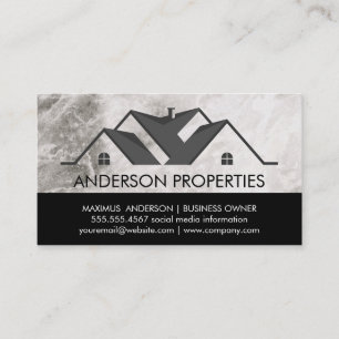 Cartão De Visita Logotipo Imobiliário Branco Preto   Mármore