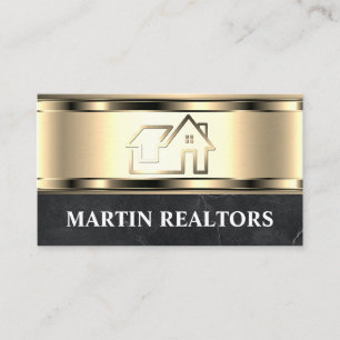 Cartão De Visita Logotipo Imobiliário Dourado metálico Luxo