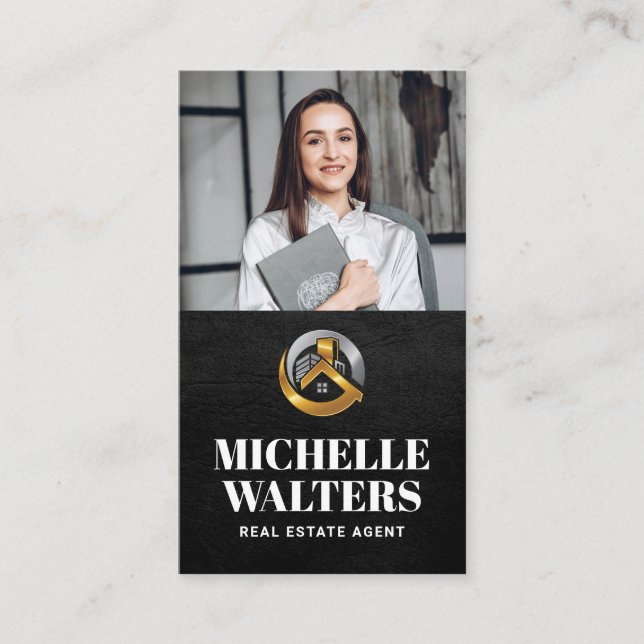 Cartão De Visita Logotipo Imobiliário | Foto personalizada de empre (Frente)