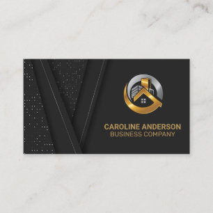 Cartão De Visita Logotipo Imobiliário Fundo Dourado de luxo negr