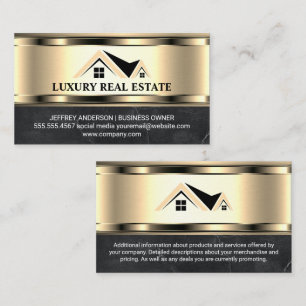 Cartão De Visita Logotipo Imobiliário Metálico Dourado Marble