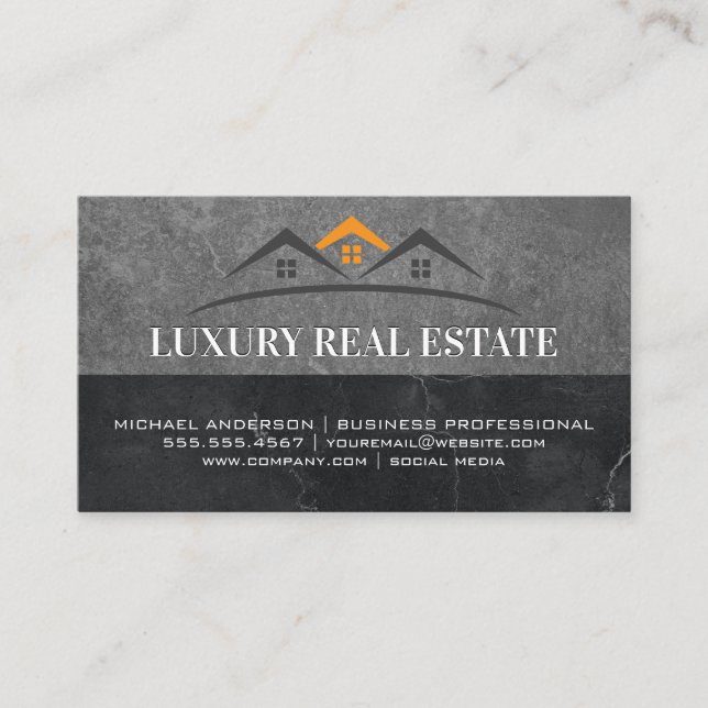 Cartão De Visita Logotipo Imobiliário | Slate Marble (Frente)