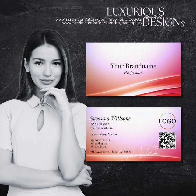 Cartão De Visita Logotipo Lilac Curvo Lilac e Código QR (Criador carregado)