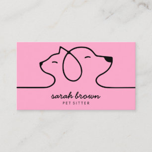 Cartão De Visita Logotipo Linear Rosa em Pó Cão Gato Pet