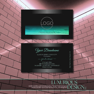 Cartão De Visita Logotipo Luminoso de Padrão Teal Preto Moderno El