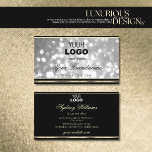 Cartão De Visita Logotipo Luxurioso Silver Glitter Borda Preta do O