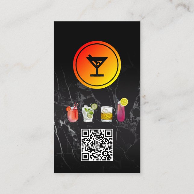 Cartão De Visita Logotipo Martini Cocktail | Código QR (Frente)