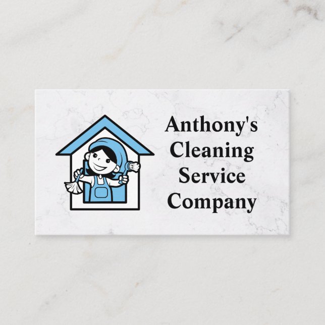 Cartão De Visita Logotipo Máscot do House Cleaner | Serviços Maid (Frente)
