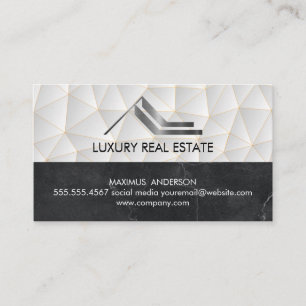 Cartão De Visita Logotipo Metálico Imobiliário Geométrico Marbl