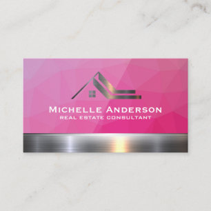 Cartão De Visita Logotipo Metálico Imobiliário Magenta Geométrica