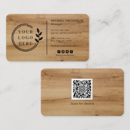 Cartão De Visita Logotipo Mídia social Código QR Madeira carpintari