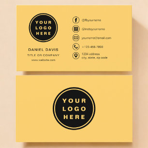 Cartão De Visita Logotipo Minimalista Amarelo com Ícones de Mídia S