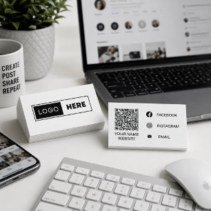 Cartão De Visita Logotipo Minimalista Aqui Preto e Branco Mídia Soc