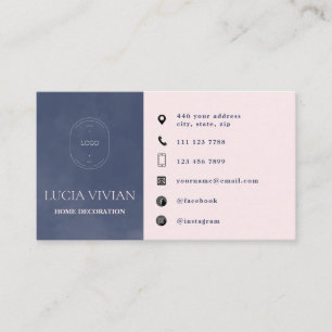 Cartão De Visita Logotipo Minimalista Azul do Marinho Moderno Mídia