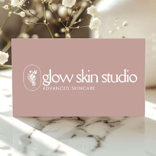 Cartão De Visita Logotipo Minimalista de Esteticista Blush Rosa Ski