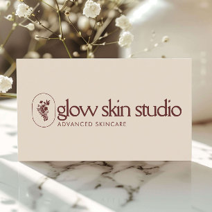 Cartão De Visita Logotipo Minimalista de Esteticista Skincare Bege 