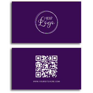 Cartão De Visita Logotipo Minimalista em Roxo Escuro e Branco Códig