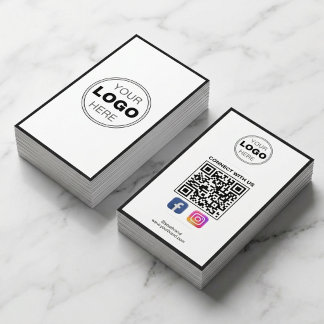 Cartão De Visita Logotipo Minimalista Moderno Código QR Preto Branc