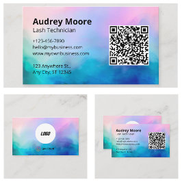Cartão De Visita Logotipo Minimalista Moderno de Código QR de Cílio