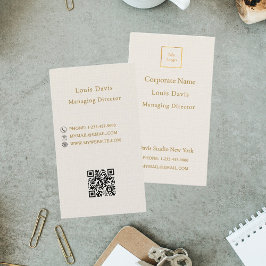 Cartão De Visita Logotipo minimalista moderno em creme de marfim do