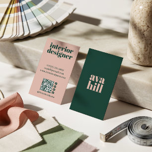 Cartão De Visita Logotipo Minimalista Moderno Verde e Rosa Profissi