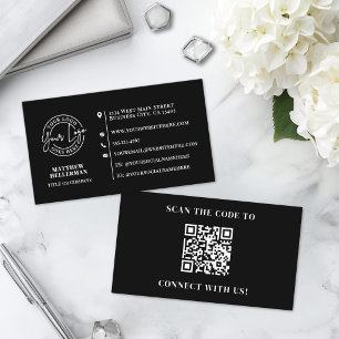 Cartão De Visita Logotipo Minimalista Profissional Código QR Preto
