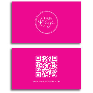 Cartão De Visita Logotipo Minimalista Rosa Quente e Branco Código Q