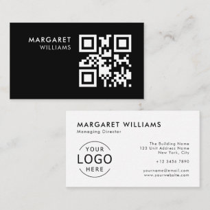 Cartão De Visita Logotipo mínimo de código QR preto e branco