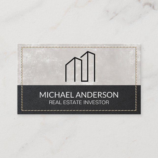 Cartão De Visita Logotipo mínimo moderno de imóveis | Couro-pregado (Frente)