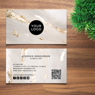 Cartão De Visita Logotipo Moderno com Folha de Ouro, Mídia Social &