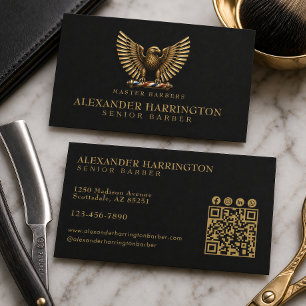 Cartão De Visita Logotipo Moderno de Águia Dourada para Barbearia E