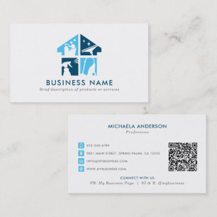 Cartão De Visita Logotipo Moderno de Serviço de Limpeza & Código QR