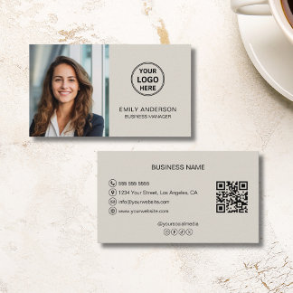 Cartão De Visita Logotipo Moderno Foto QR Mídia Social Profissional