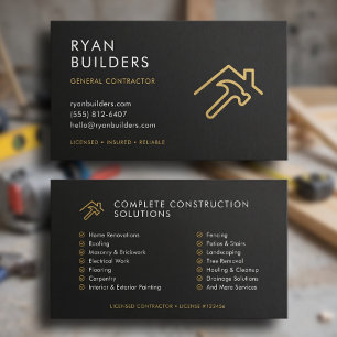 Cartão De Visita Logotipo Moderno Preto Dourado de Construção