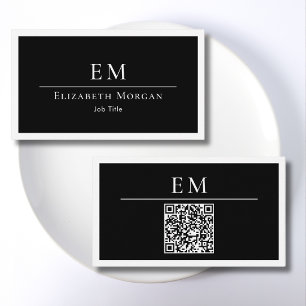 Cartão De Visita Logotipo Monograma Código QR Preto Branco Minimali
