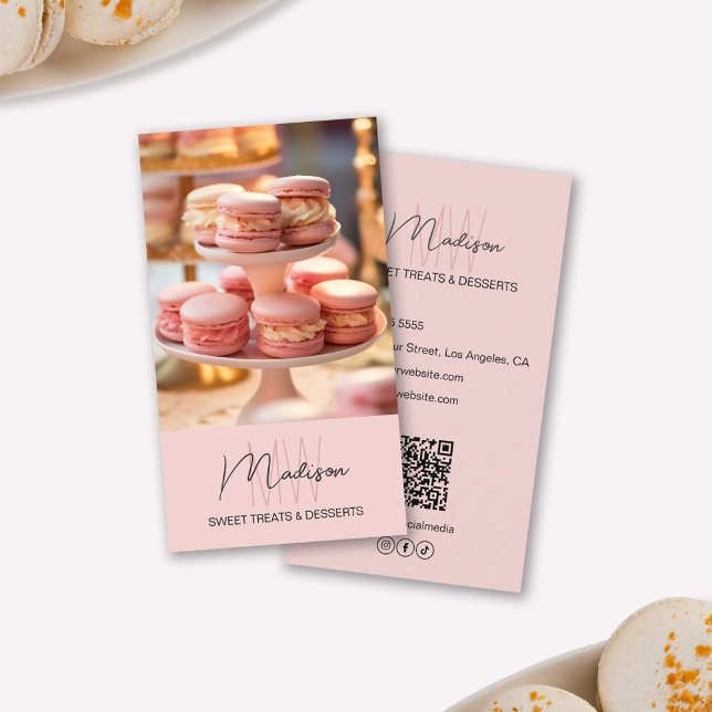Cartão De Visita Logotipo Monograma da padaria rosa (Bakery Monogram Logo Pink Business Card)