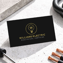 Cartão De Visita Logotipo Monograma de Eletricista Moderno Preto