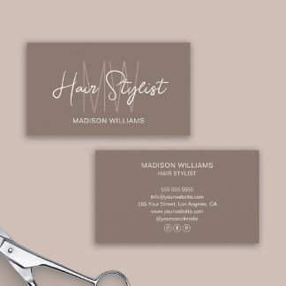 Cartão De Visita Logotipo Monograma de Estilista de Cabelo Bege Esc