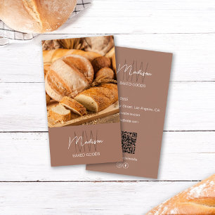Cartão De Visita Logotipo Monograma de Padaria Foto QR Marrom