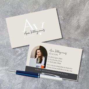 Cartão De Visita Logotipo monograma elegante profissional neutro